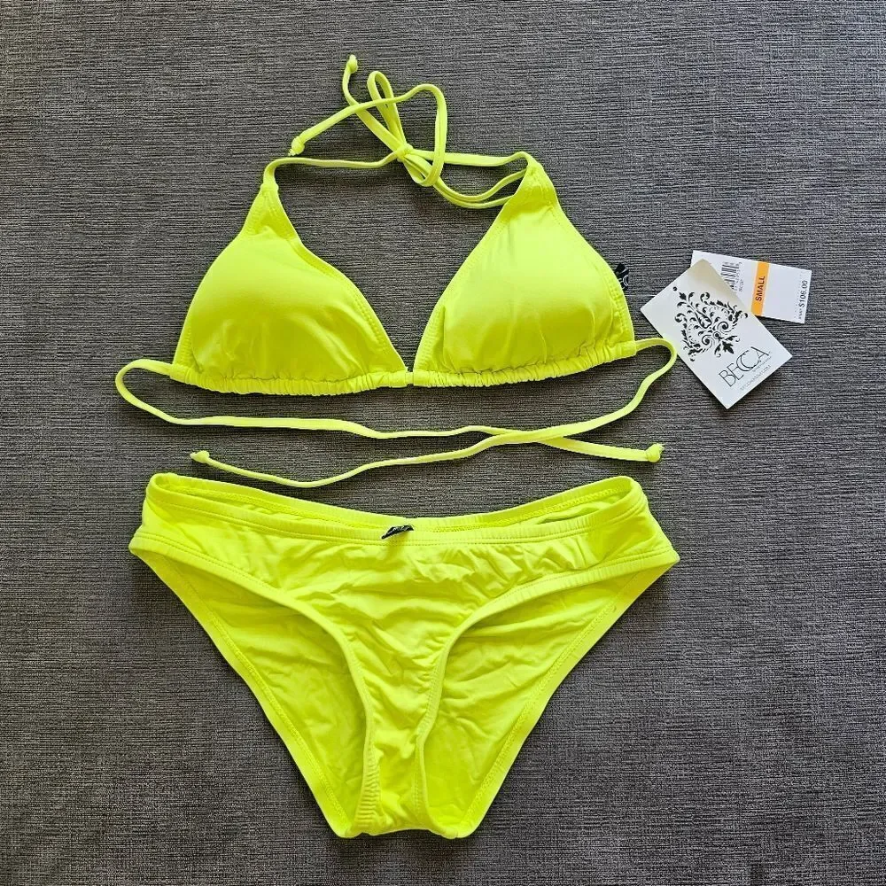 Becca Women's Classic Triangle neon yellow Top & Bottom Two Piece Set Si…